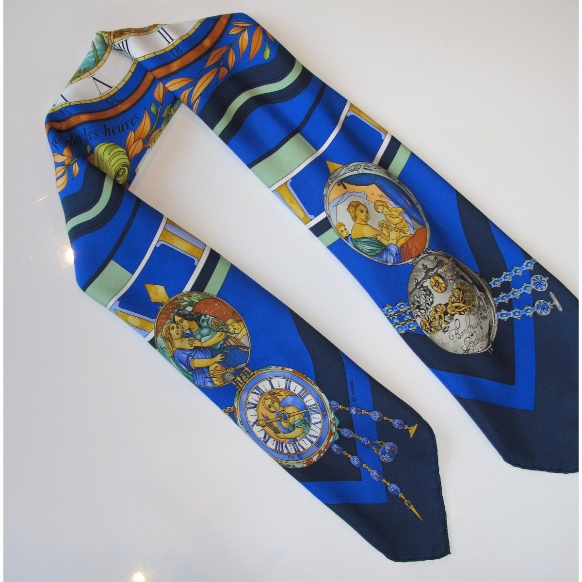 Hermes Blue Green Parmi les fleurs Je compte les heures ... Twill 90cm - poupishop