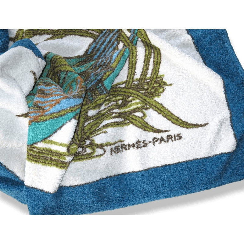 Hermes Blue Green White La Mare aux Canards by Daphné Duchesne Cotton Terry Animal Ducks Beach Towel GM - poupishop