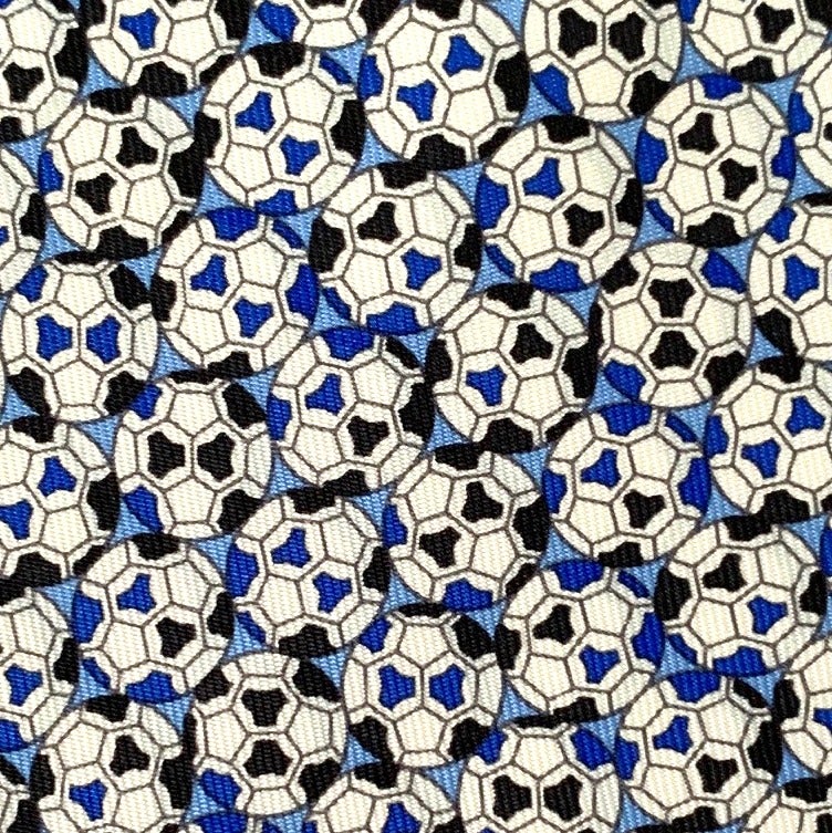 Hermes Blue King Blue Black Football GOAL! Twill Silk Tie 9cm, NWT in Pochette! - poupishop