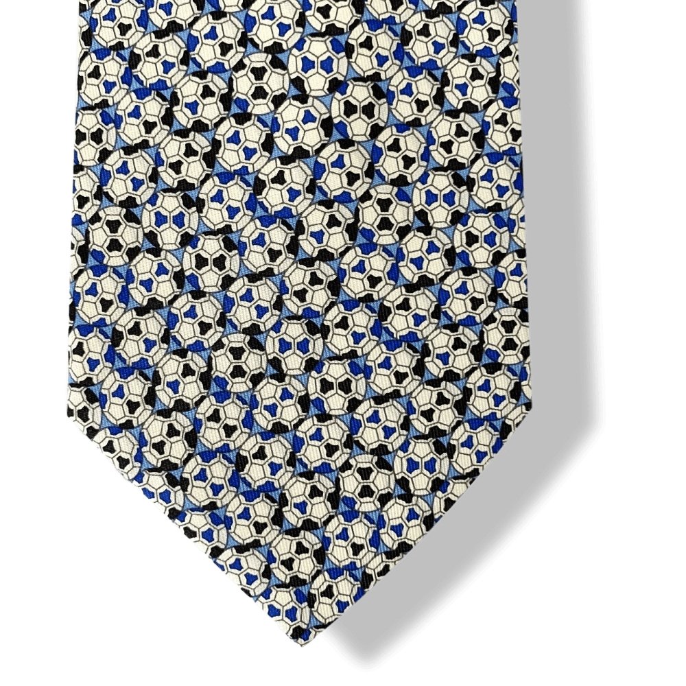 Hermes Blue King Blue Black Football GOAL! Twill Silk Tie 9cm, NWT in Pochette! - poupishop