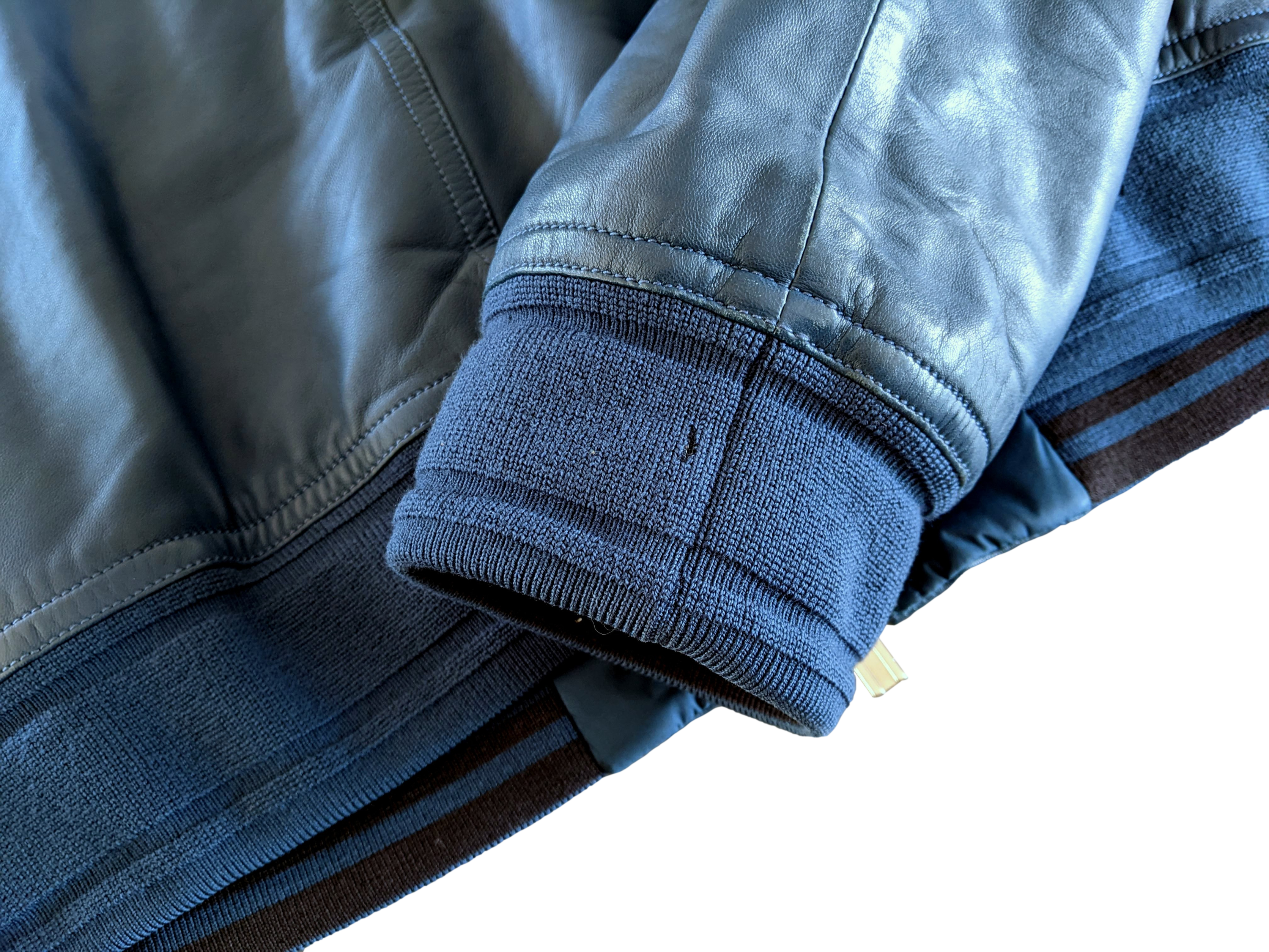 Hermes Men's Bleu de Prusse Lambskin Reversible Hooded Jacket Sz54