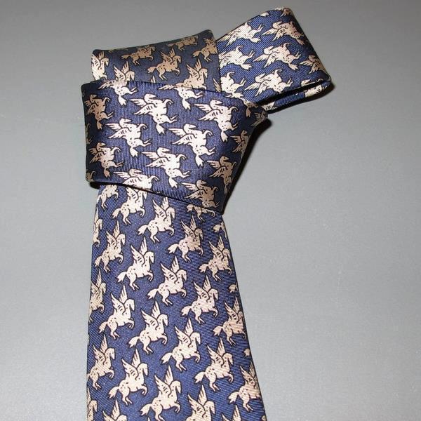 Hermes Blue Pegase Twill Silk Tie, Nr 7348 T1 - poupishop