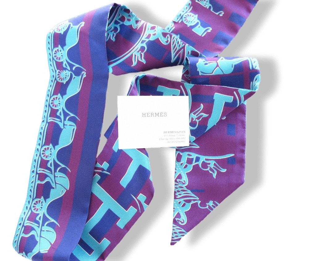 Hermes Blue Purple Limited Edition Twilly 24 Faubourg Seconde Ginza 5 - 4 - 1 Twilly, NIB! - poupishop