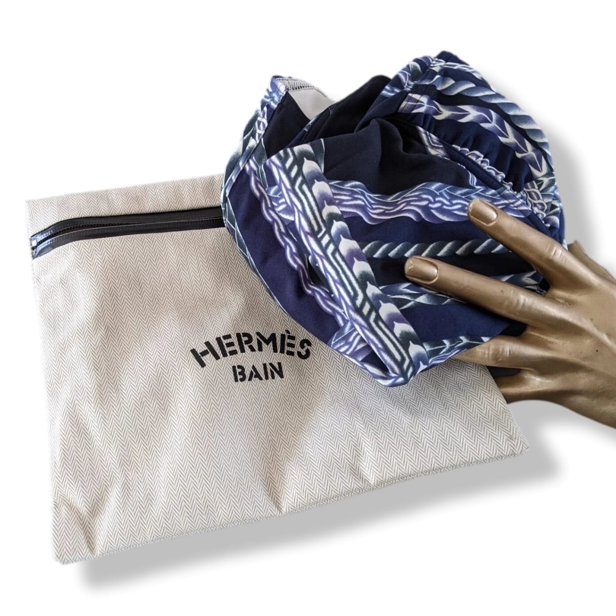 Hermes Blue Robe du Soir Maio Swimsuit 1pc Sz36, BNEWT in Pochette BAIN! - poupishop