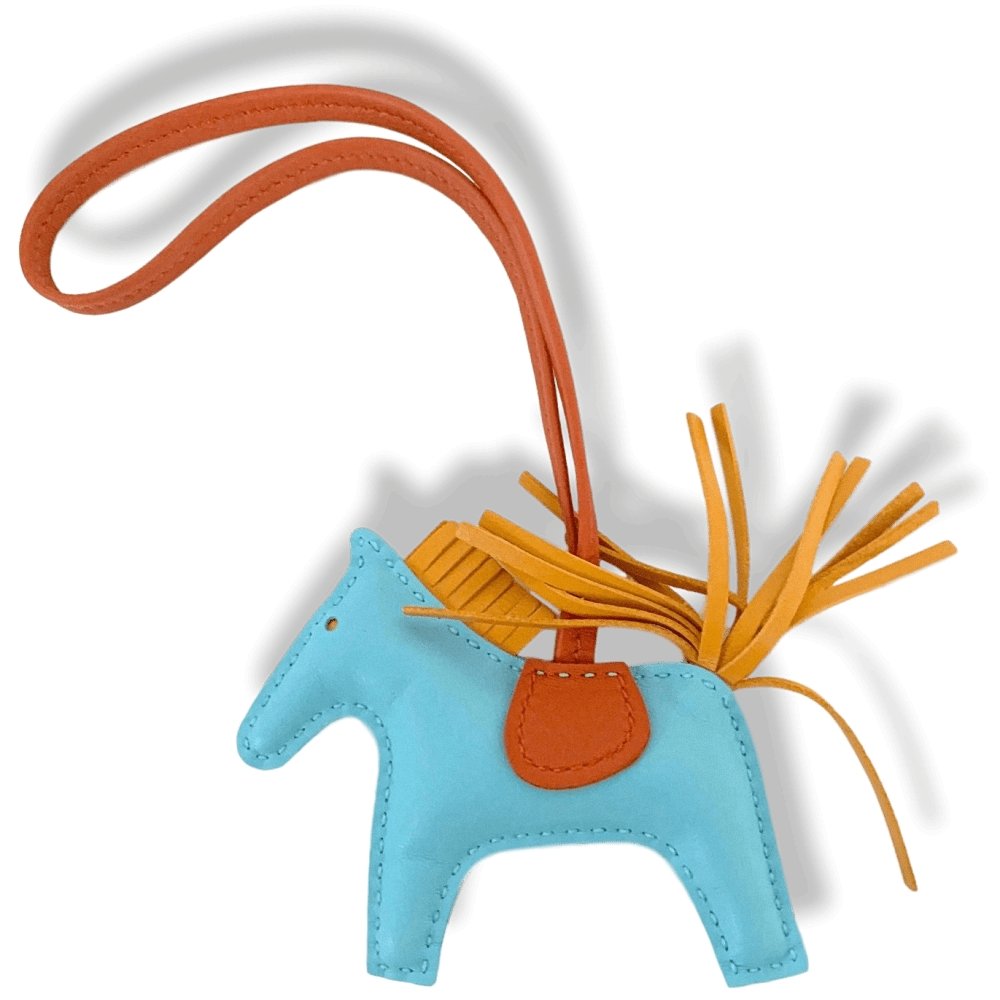 Hermes Blue Yellow Cornaline Lamb Milo RODEO PM Horse Bag Charm, NIB! - poupishop