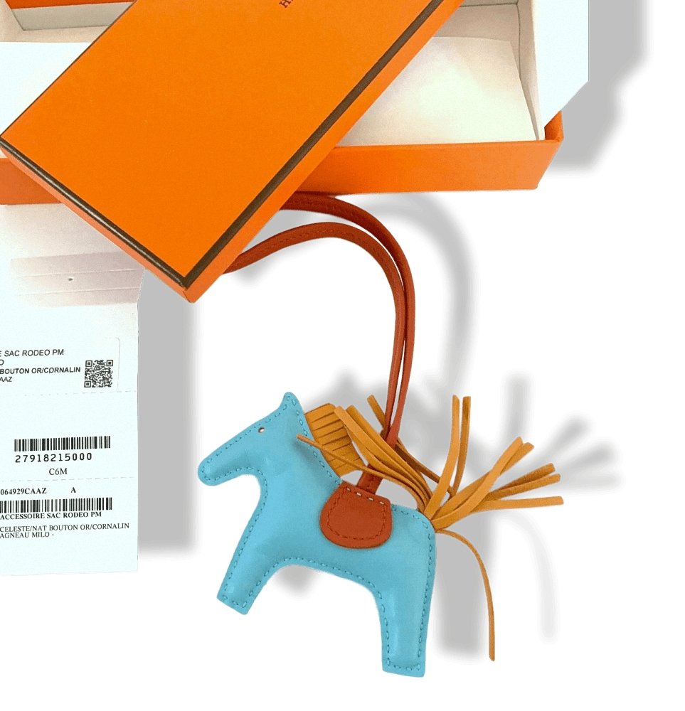 Hermes Blue Yellow Cornaline Lamb Milo RODEO PM Horse Bag Charm, NIB! - poupishop