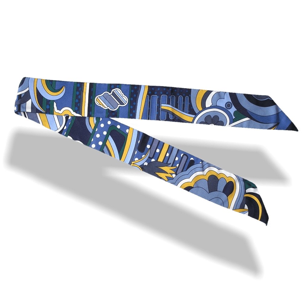 Hermes Blue Yellow Green Faubourg Rainbow Silk Twilly, NWTIB! - poupishop