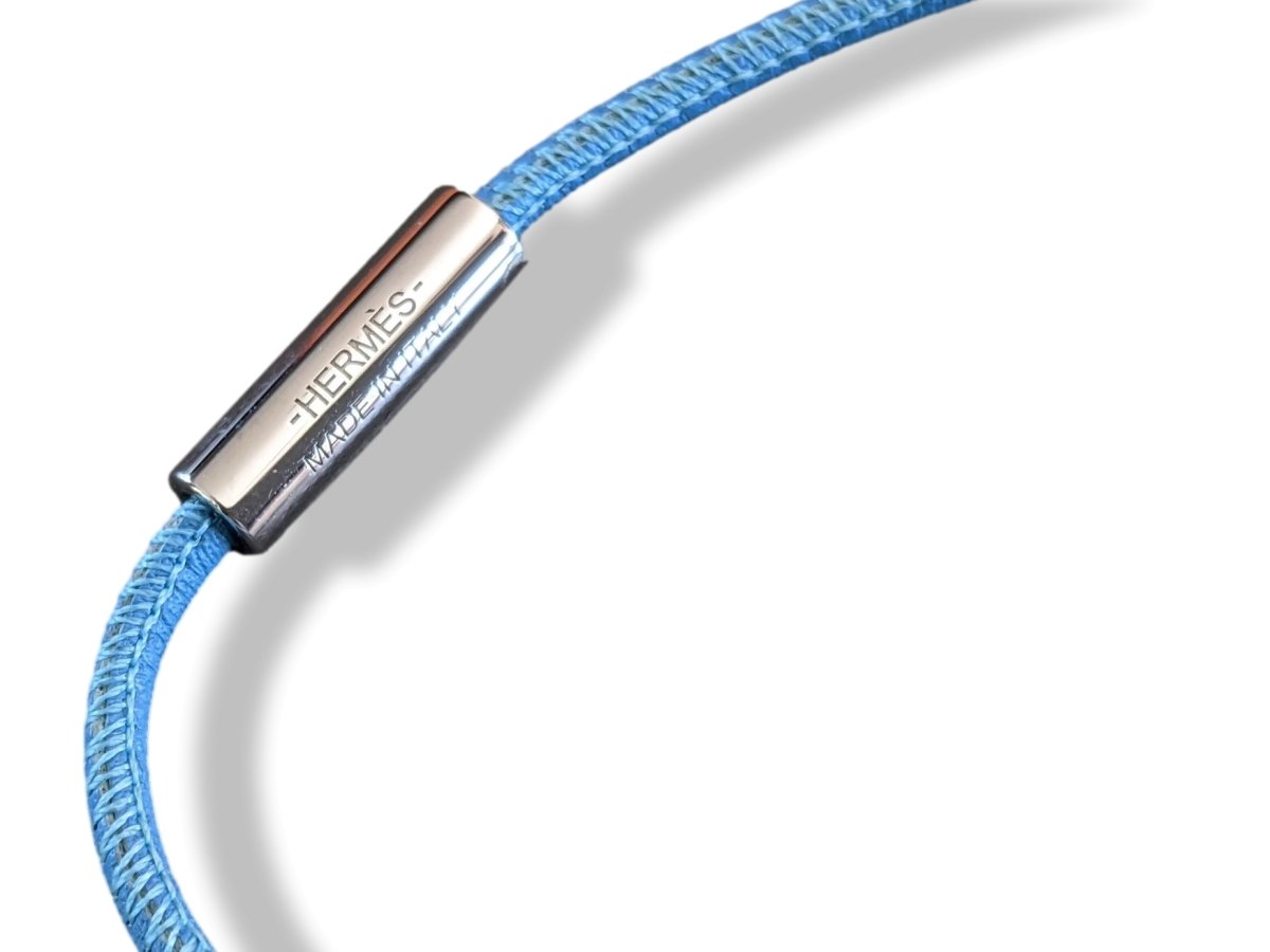 Hermes Blue/Blue Lizard/Palladium PENDANT CURIOSITE NECKLACE, Rare, BNIB! - poupishop