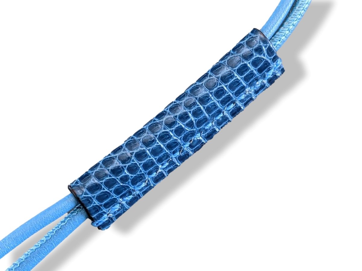Hermes Blue/Blue Lizard/Palladium PENDANT CURIOSITE NECKLACE, Rare, BNIB! - poupishop
