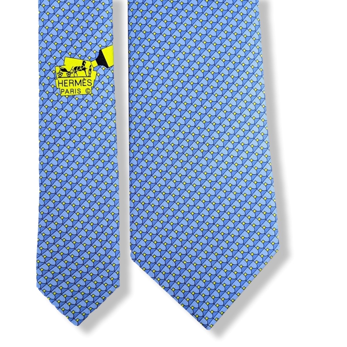 Hermes Blue/Fluo Yellow Highlighter STABILO BOSS Heavy Twill Silk Tie 8cm 64590cm2 SA, BNIB! - poupishop