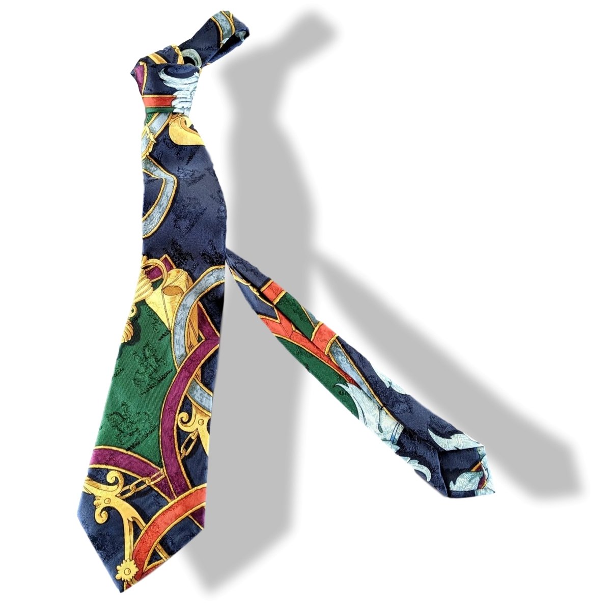Hermes Blue/Green/Gold INSTRUCTION DU ROY Printed Jacquard Silk Tie - poupishop