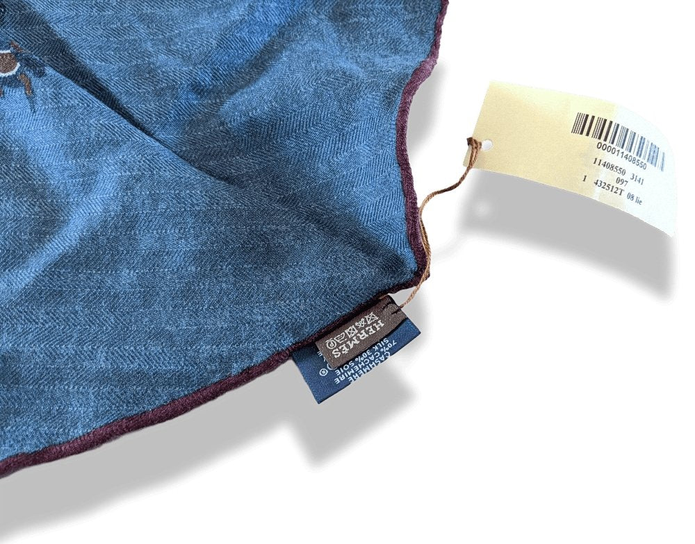 Hermes Blue/Lie de Vin Cashmere COUVERTURES ET TENUES MINI HORSES LOSANGE GM, Men Collection, BNWTIB! - poupishop