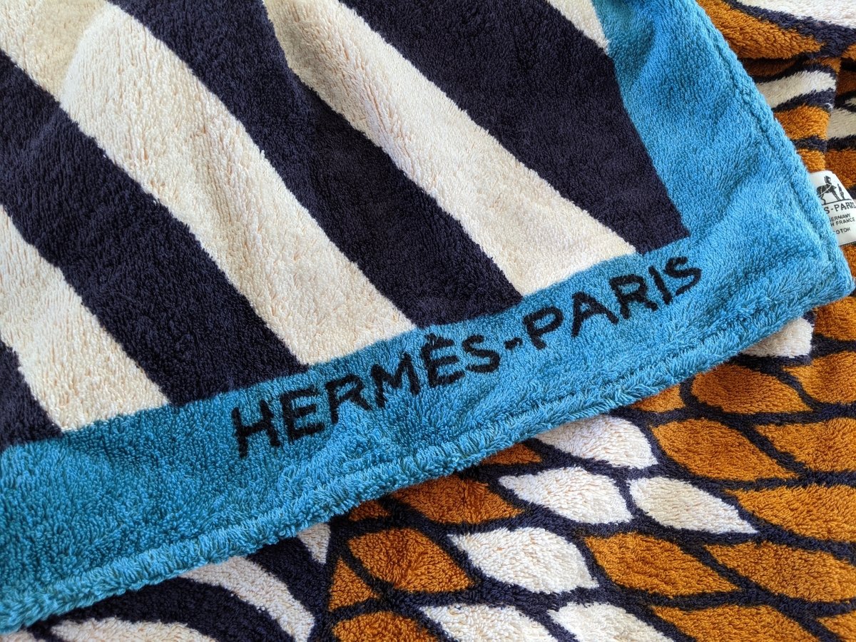 Hermes Blue/Orange POISSON DE LA MER ROUGE Fish Tapis de Plage Terry Beach Towel 150 x 90cm cm - poupishop