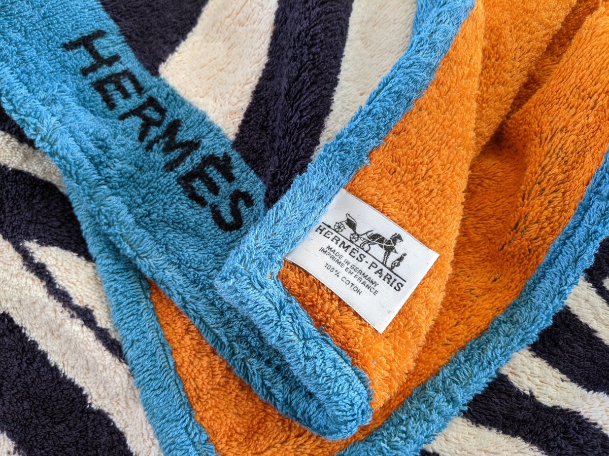 Hermes Blue/Orange POISSON DE LA MER ROUGE Fish Tapis de Plage Terry Beach Towel 150 x 90cm cm - poupishop