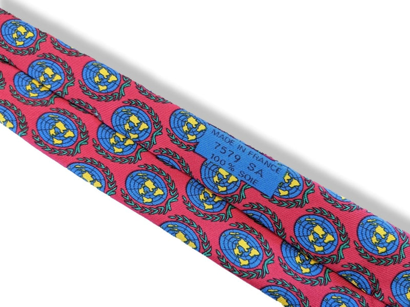 Hermes Blue/Red Special Issue EN L'HONNEUR DES NATIONS UNIES Twill Silk Tie 9 cm 7579 SA - poupishop