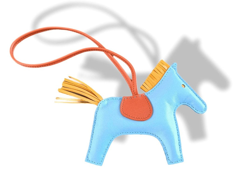 Hermes Blue Celeste/Craie/Malachite Lamb Milo Rodeo mm Horse Bag Charm Bnib! - poupishop