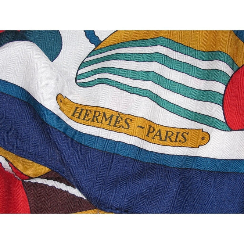 Hermes Blue/White Thalassa by Pierre Péron Cashmere Shawl 140, New! - poupishop