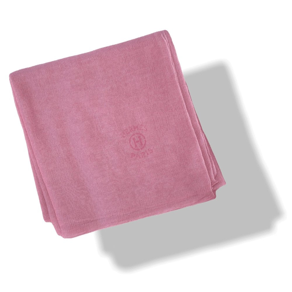 Hermes Bois de Rose Pink Plume Allumette Handwoven in Nepal 75% Cashmere Stole GM, NIB! - poupishop