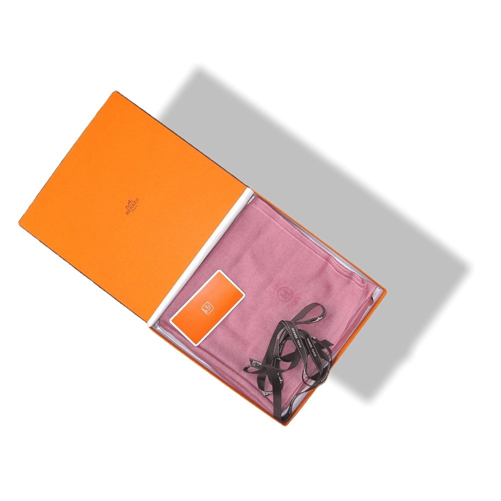 Hermes Bois de Rose Pink Plume Allumette Handwoven in Nepal 75% Cashmere Stole GM, NIB! - poupishop