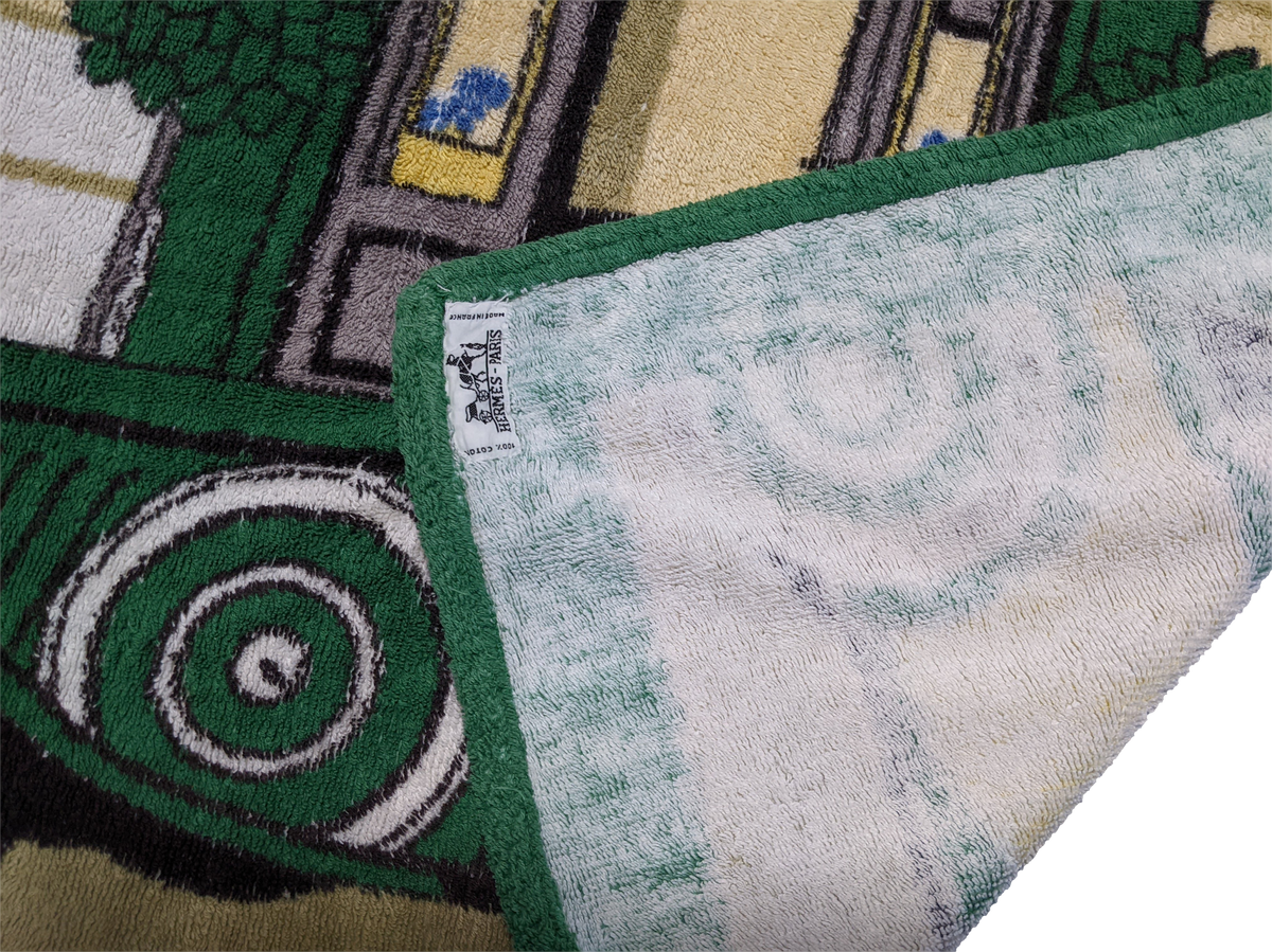 Hermes Vintage 90's Green "Boucheron" Terry Beach Towel 90 x 150 cm