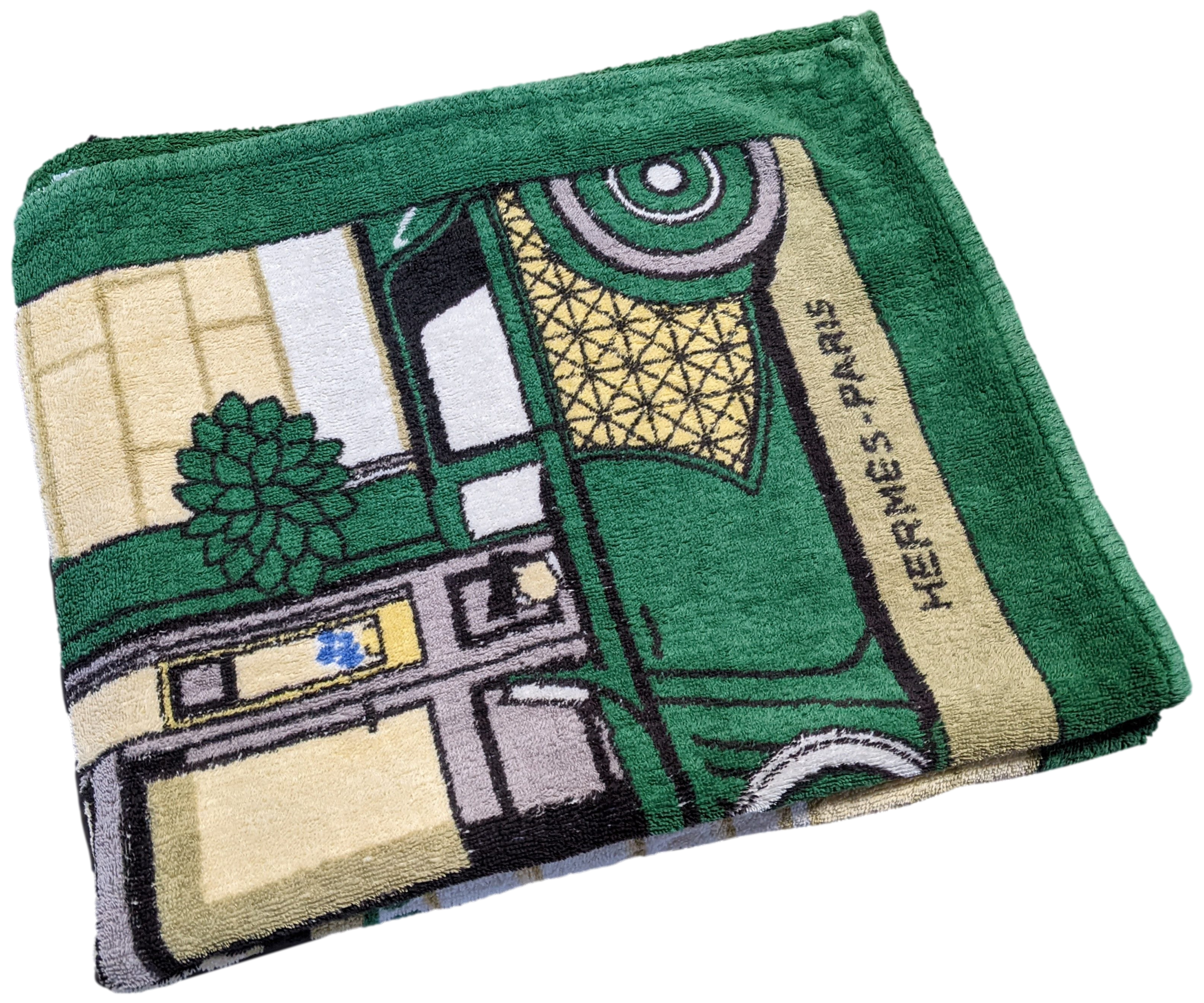 Hermes Vintage 90's Green "Boucheron" Terry Beach Towel 90 x 150 cm