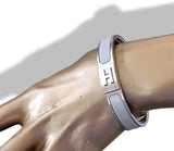 Hermes [BR01] UNISEX Gris Clair Mat Enamel/Brushed Palladium JET EMAIL Narrow Bangle Bracelet Sz T6 New! - poupishop