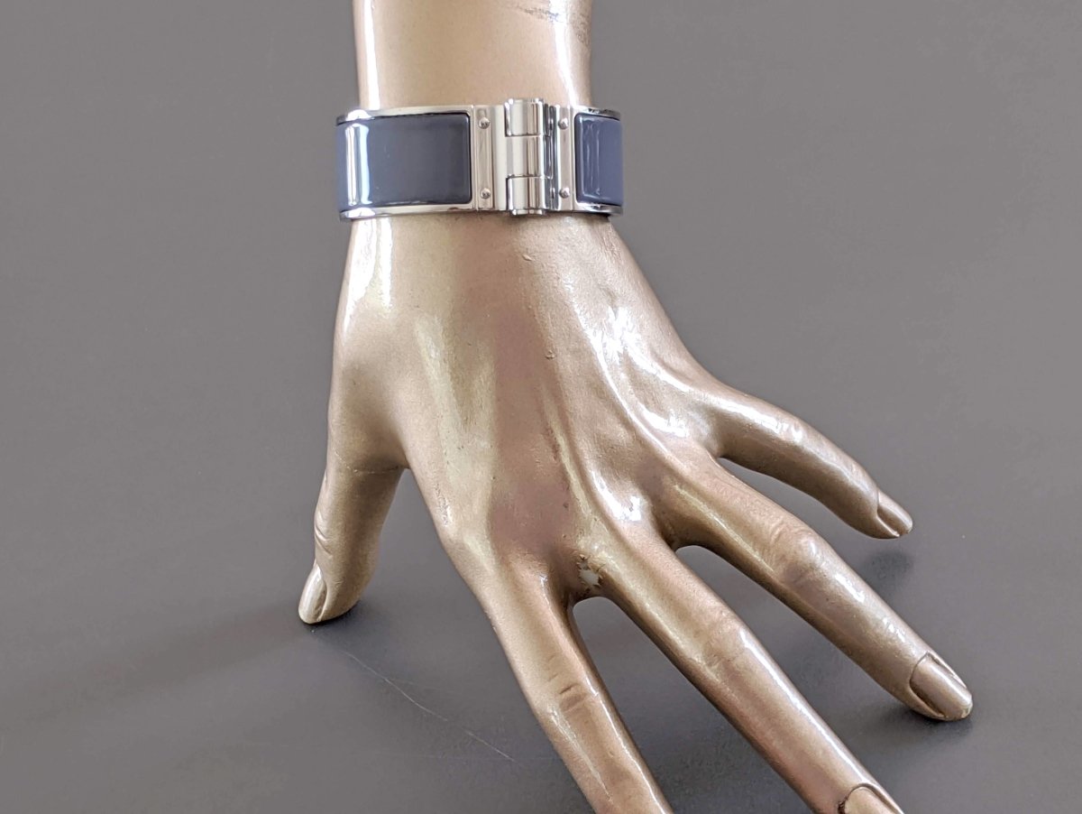 Hermes [BR02] Granit Enamel & Palladium CHARNIERE UNI Wide Bangle Bracelet Sz S, New! - poupishop