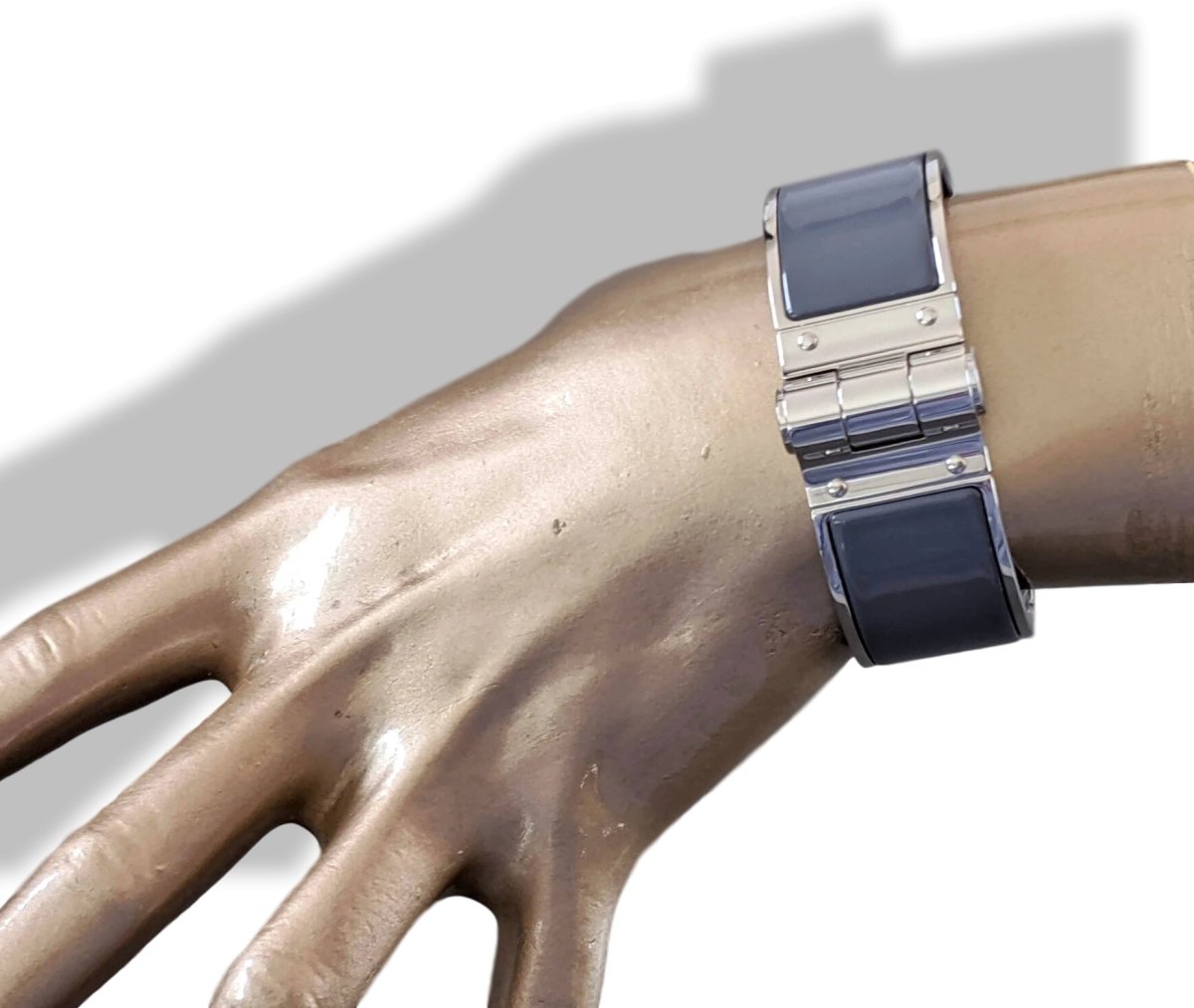 Hermes [BR02] Granit Enamel & Palladium CHARNIERE UNI Wide Bangle Bracelet Sz S, New! - poupishop