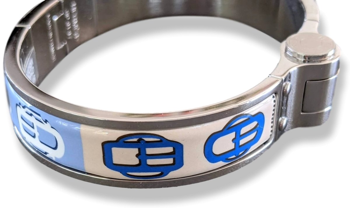 Hermes [BR05] Mediterranee CHARNIERE BOUCLERIE MODERNE Enamel Fin Narrow Bangle Bracelet Sz S, New! - poupishop