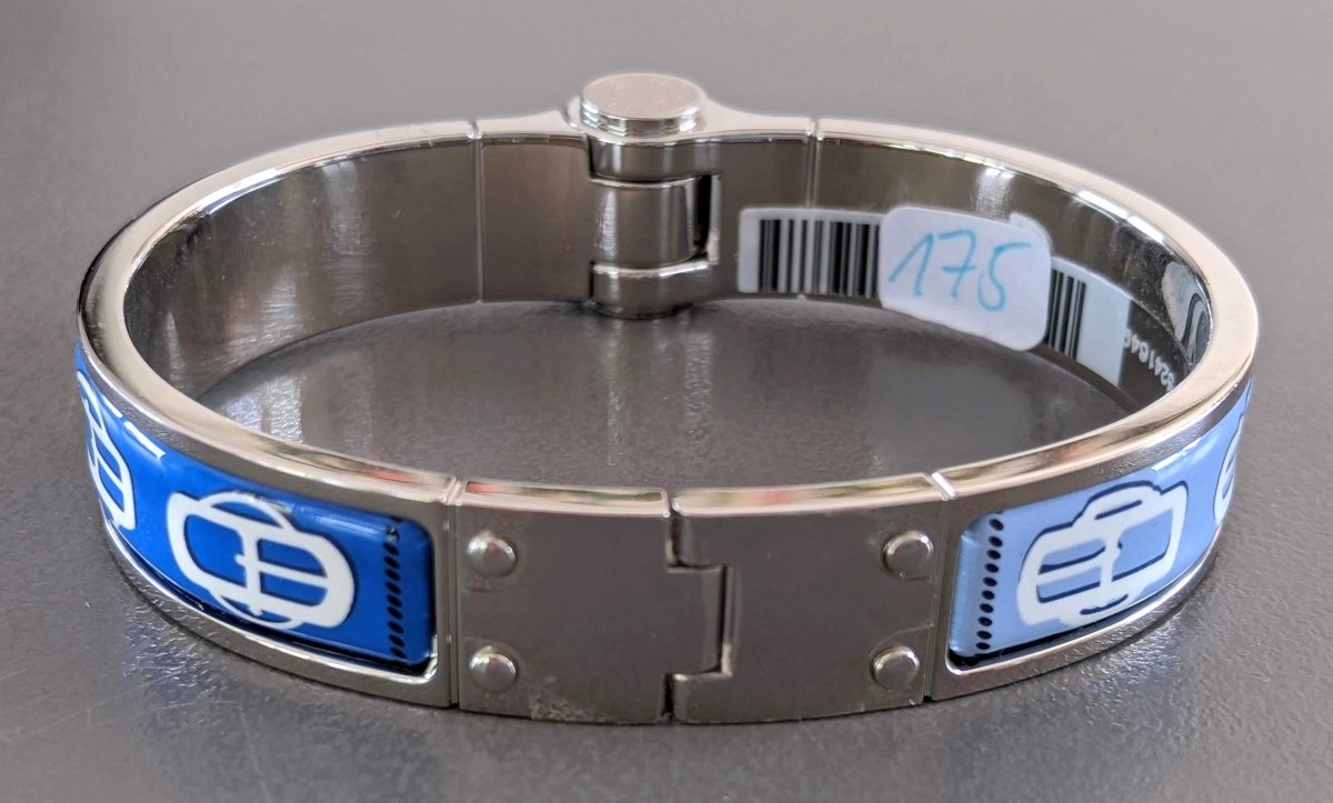 Hermes [BR05] Mediterranee CHARNIERE BOUCLERIE MODERNE Enamel Fin Narrow Bangle Bracelet Sz S, New! - poupishop