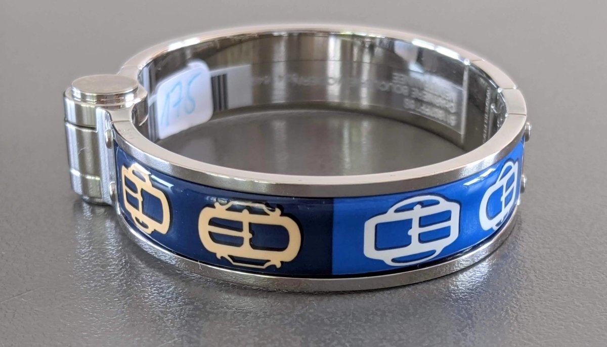 Hermes [BR05] Mediterranee CHARNIERE BOUCLERIE MODERNE Enamel Fin Narrow Bangle Bracelet Sz S, New! - poupishop
