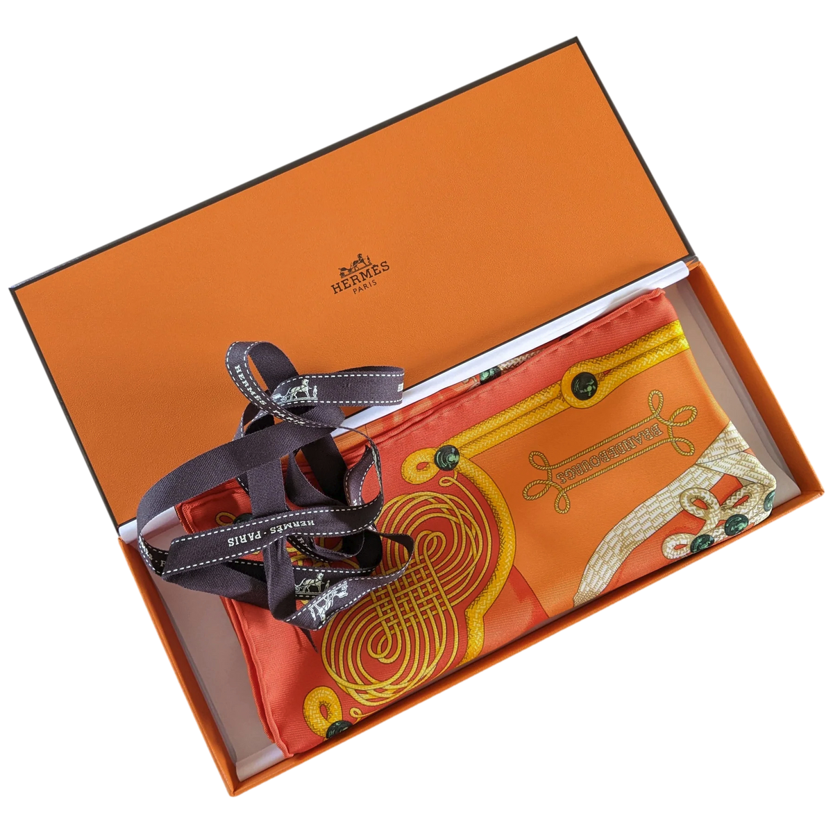 Hermes 2017 Orange "Brandebourg" by Caty Latham Twill Gavroche 45cm