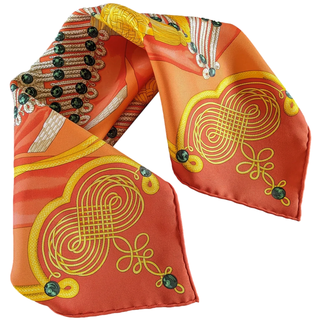 Hermes 2017 Orange "Brandebourg" by Caty Latham Twill Gavroche 45cm