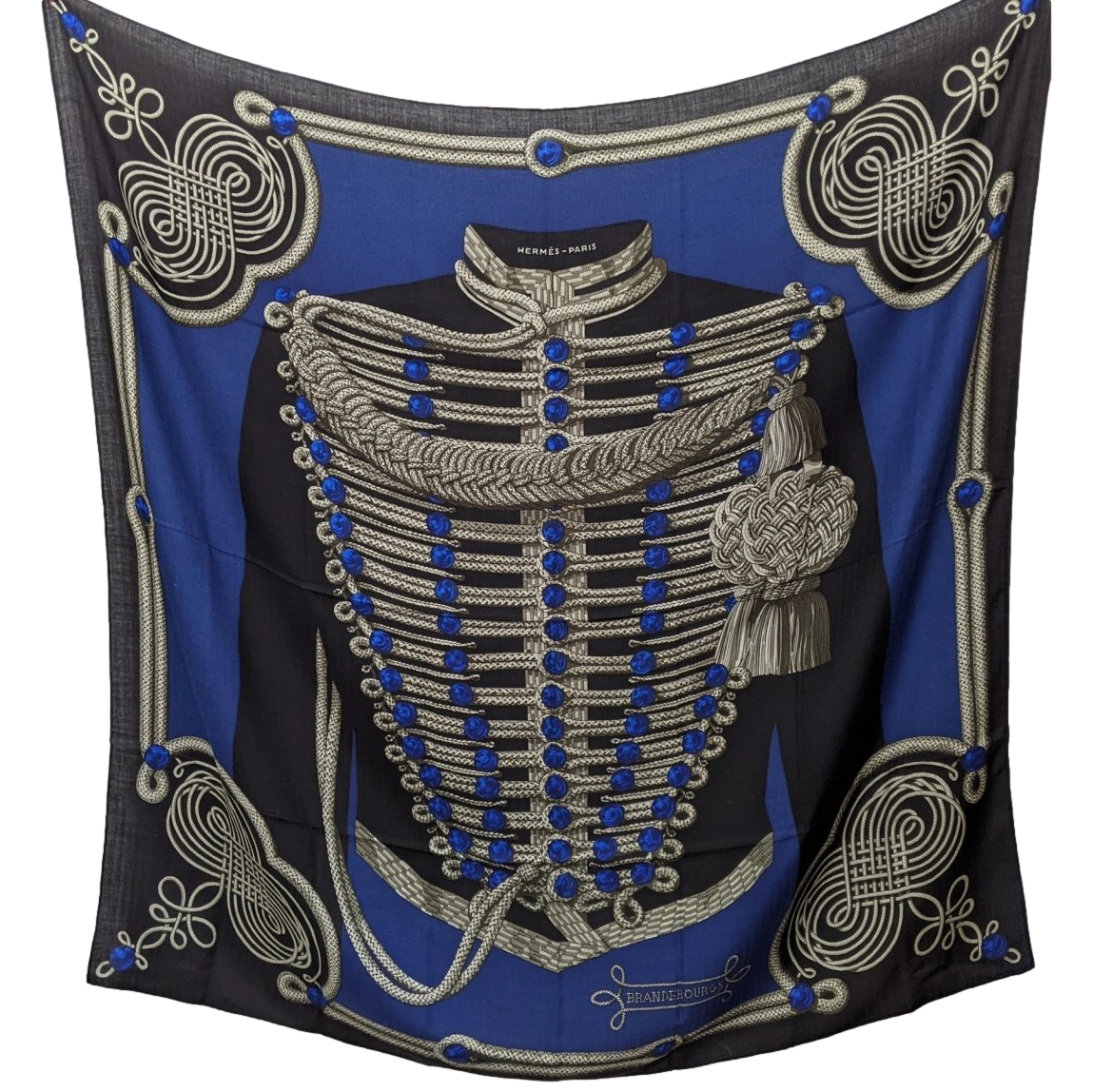 Hermes 2015 Noir/Bleu Brandebourg by Caty Latham Cashmere Shawl 140