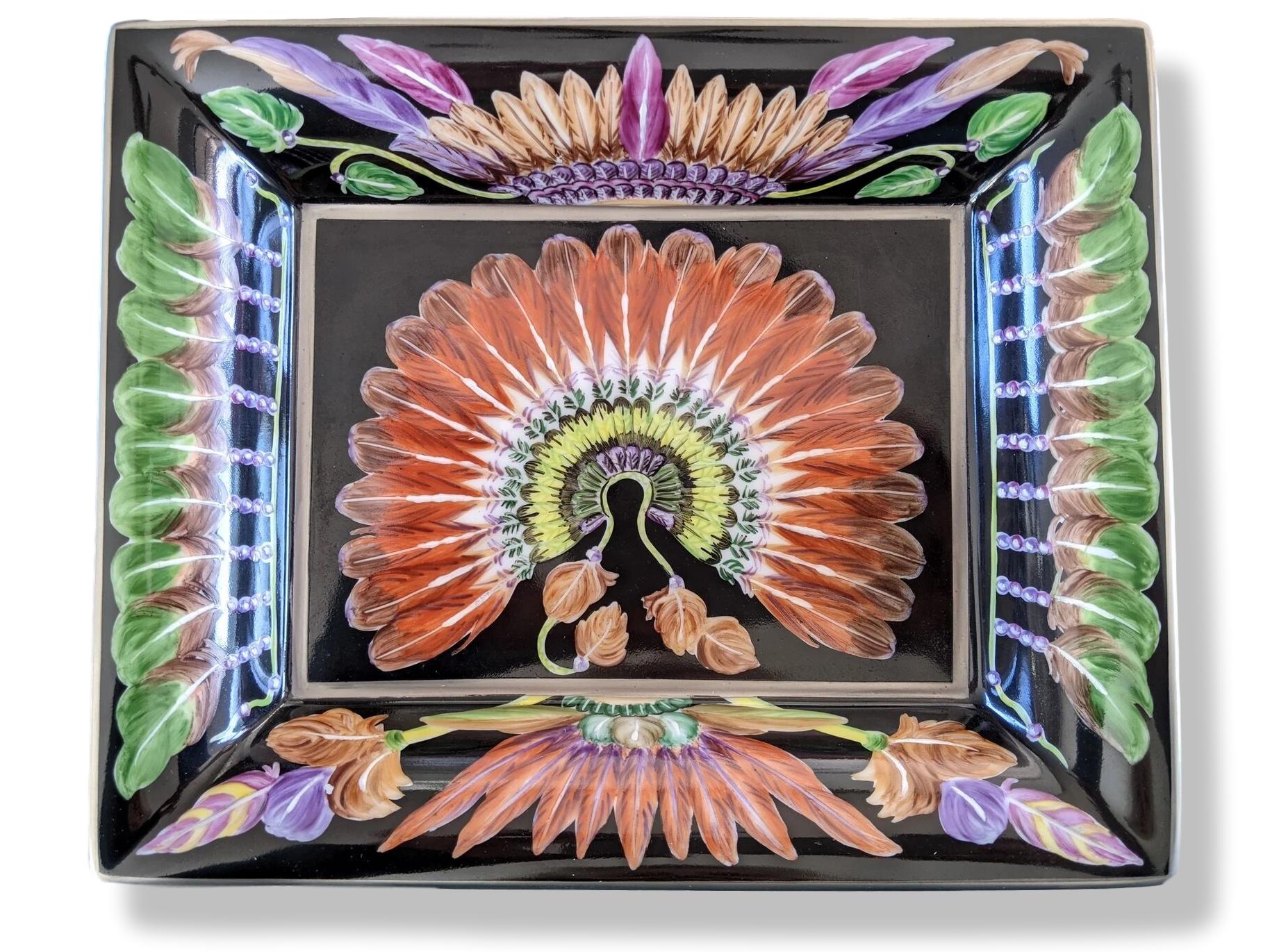 Hermes [H3] Home Rare Black Mango HAND PAINTED BRAZIL Limoges Porcelain Change Tray GM, Ret. €1400, BNWTIB!
