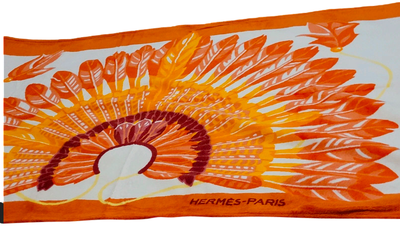 Hermes Orange "Brazil" Tapis de Plage Terry Beach Towel 90 x 150 cm