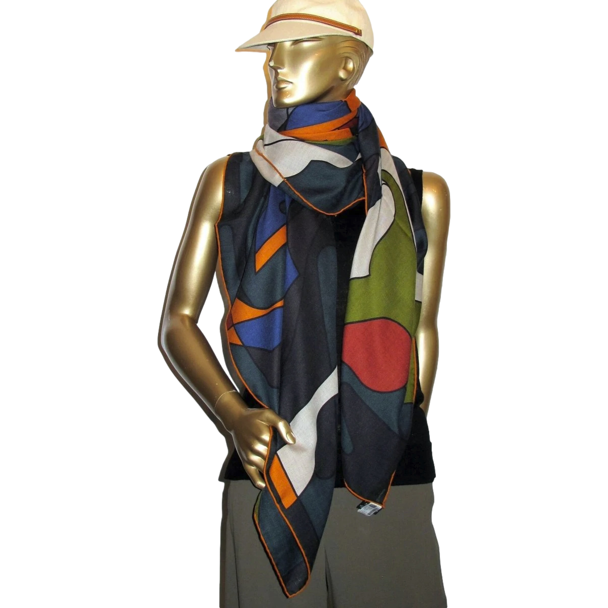Hermes [S10] 2019 Orange Gris King Blue BRAZILIAN HORSES by Anne-Margaux Ramstein Cashmere Shawl 140