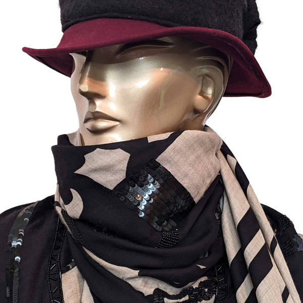 Hermes 2008 Precious Shiny Noir/Naturel Embroidered "Brides de Gala en Desordre" Cashmere Shawl 140