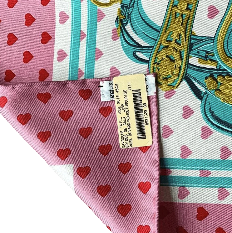 Produits Hermes 2017 Pink Red Turquoise BRIDES DE GALA LOVE Twill Gavroche Carre 45 CM 