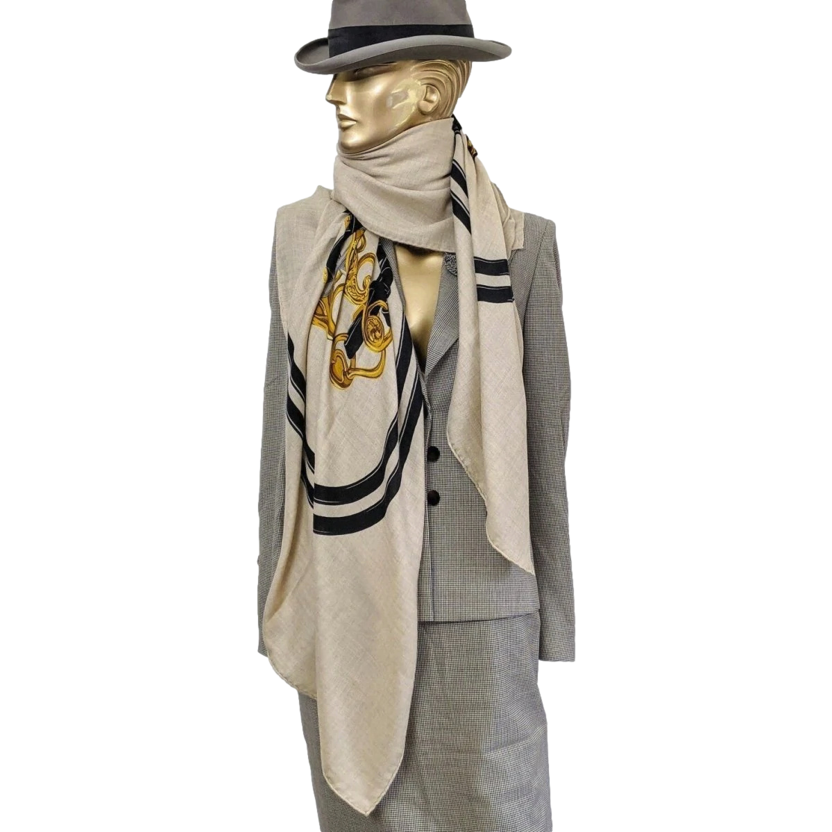 Hermes Naturel/Noir/Or BRIDES DE GALA by Hugo Grygkar Cashmere 65%/35% Silk Shawl 140