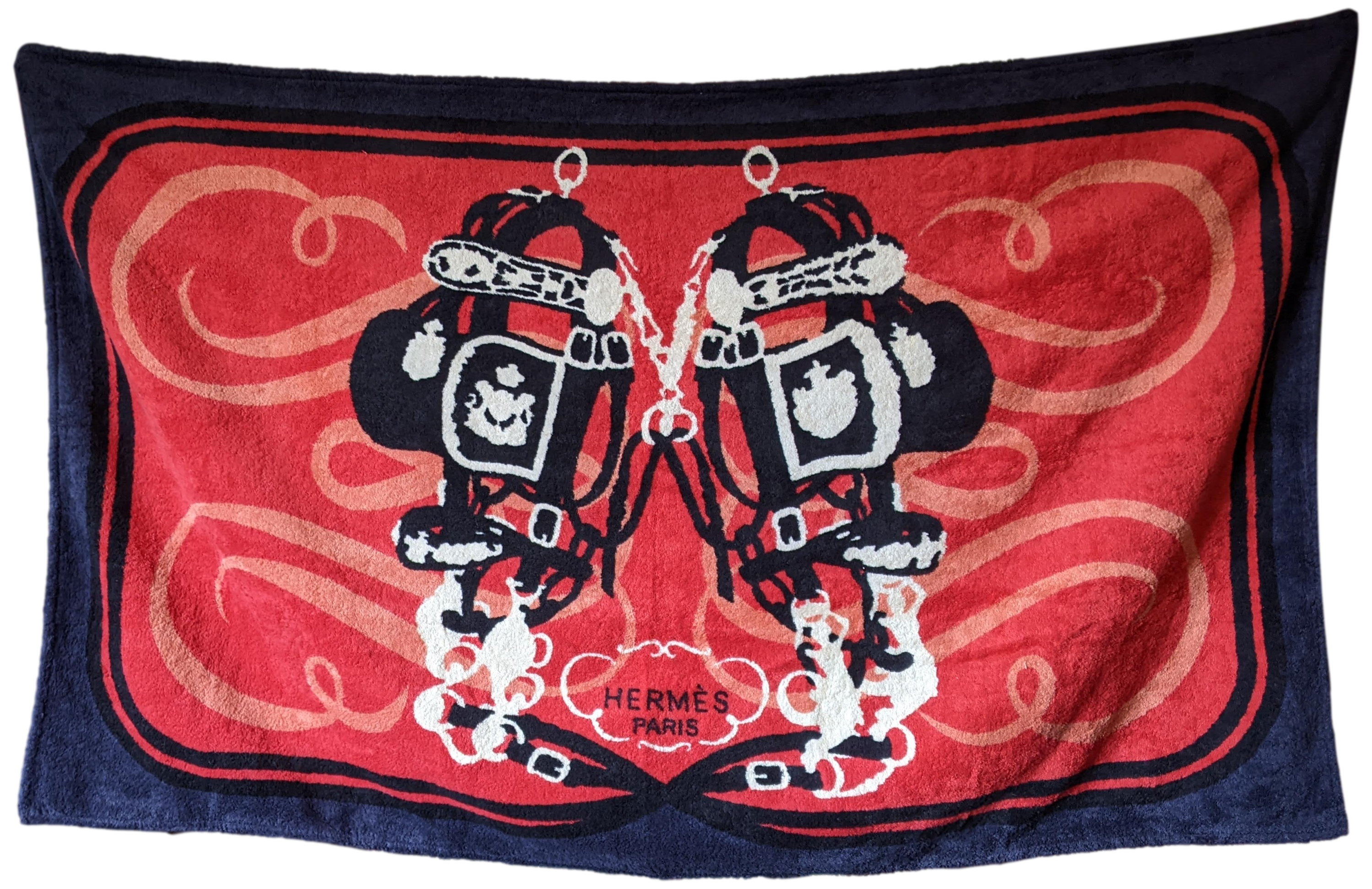 Hermes Vintage Rouge "Brides de Gala" Terry Beach Towel GM 90 x 150 cm