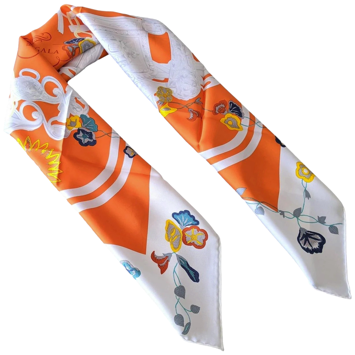 Hermes [C36] 2017 Orange White Turquoise BRIDES FLEURIES 100% Twill Silk 90cm