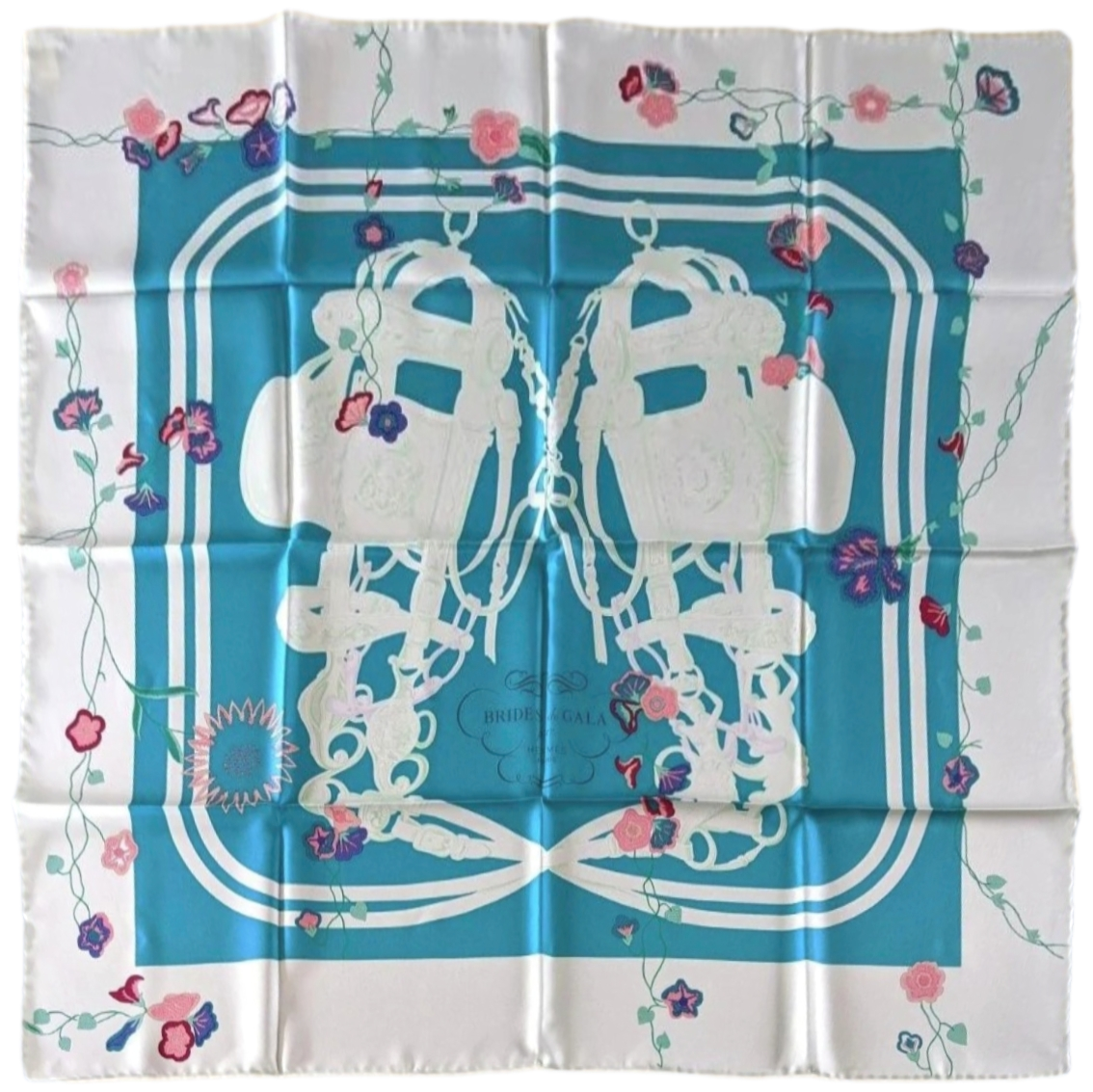 Hermes [C3] 2017 Vert/Aqua/Rose BRIDES FLEURIES 100% Twill Silk 90cm CM