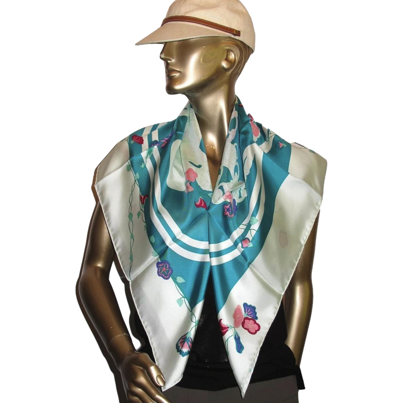 Hermes [C3] 2017 Vert/Aqua/Rose BRIDES FLEURIES 100% Twill Silk 90cm CM