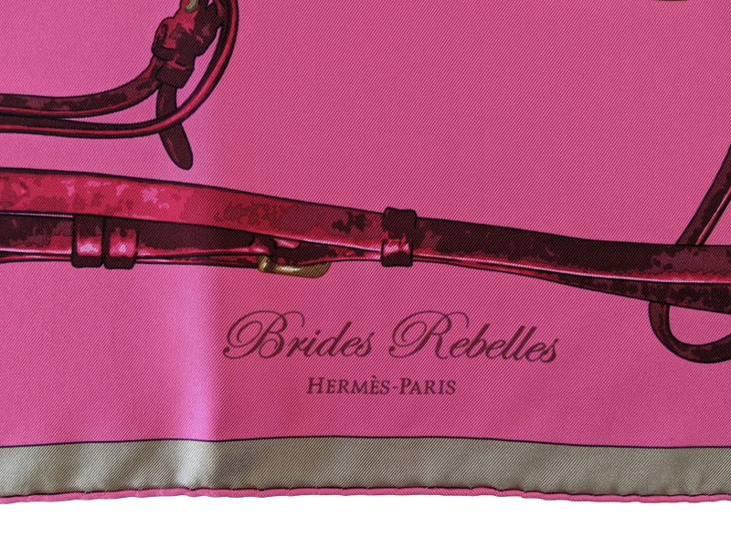 Hermes 2010 Rose Vif/Etoupe "Brides Rebelles" by Benoit Pïerre Emery Twill Carre 90cm