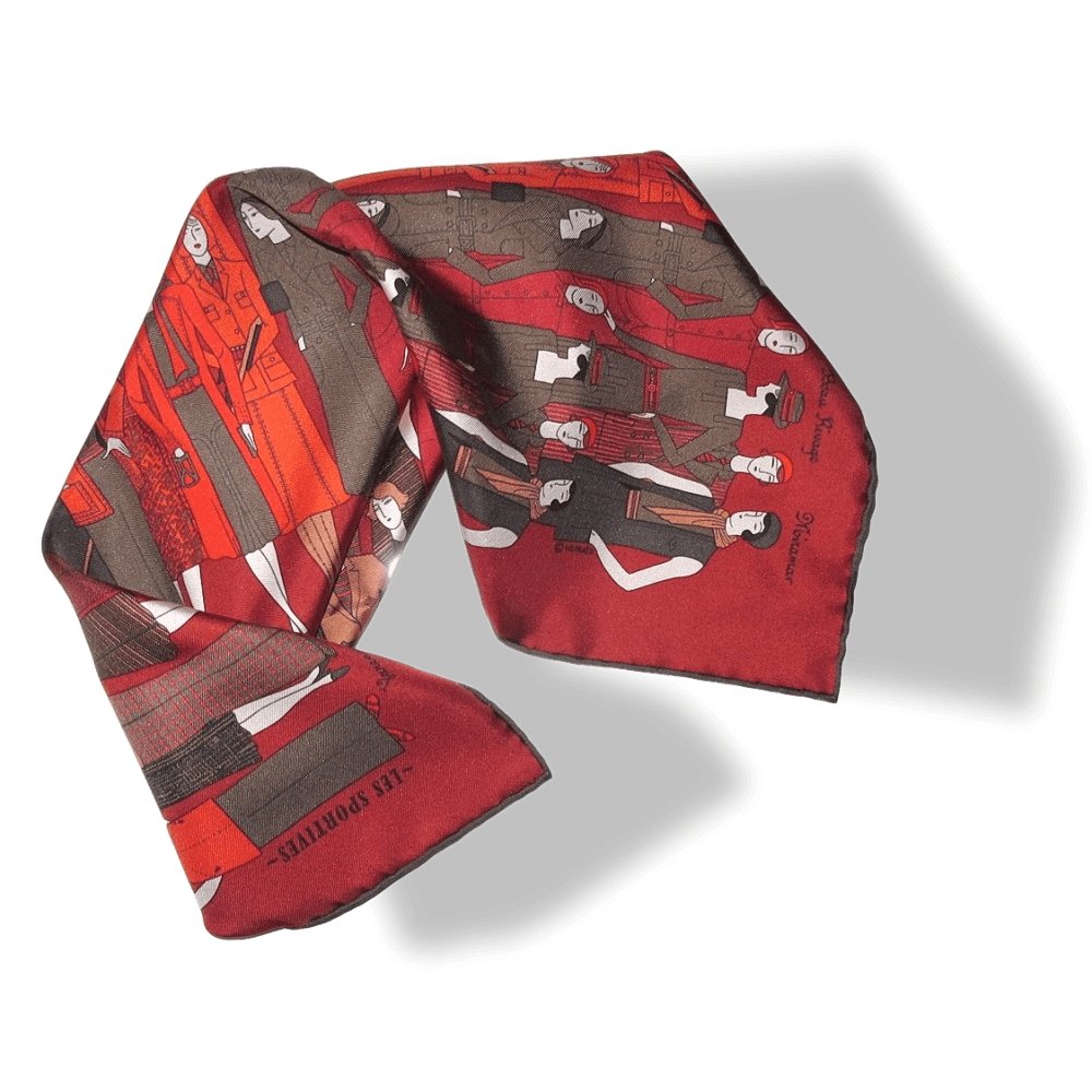 Hermes Brique Red Bronze Orange Les Sportives Silk Pocket Scarf Gavroche 42cm, NIB! - poupishop