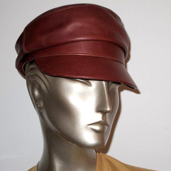 Hermes Brown Veau Leather Frida Cap Hat Sz56, New! - poupishop