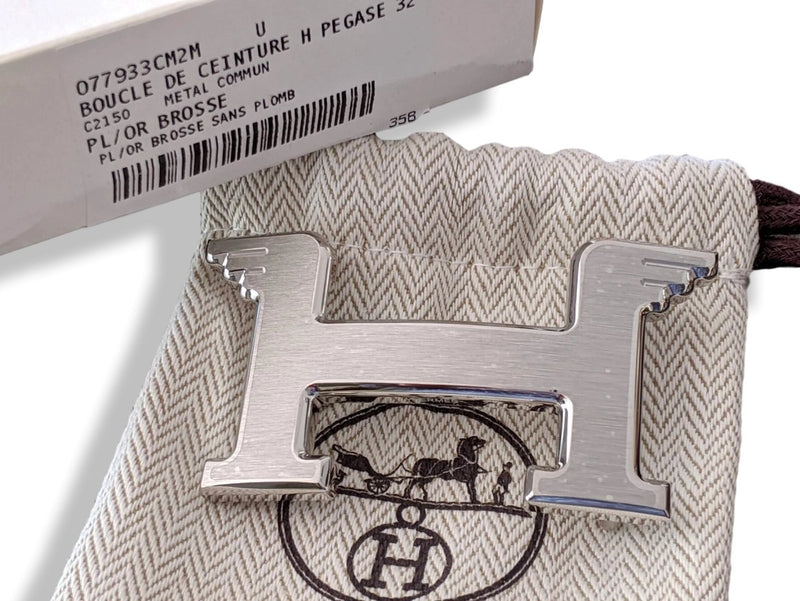 Hermes Brushed Silver Ag H PEGASE Buckle 32mm, New in white box! - poupishop
