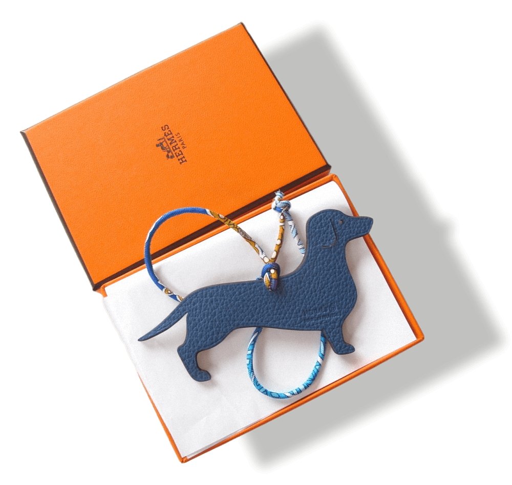 HERMES Burgundy Blue Dog BASSET Basset Hound PETIT H Bag Charm, NIB! - poupishop