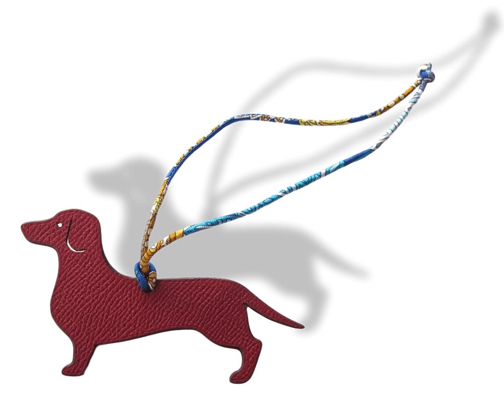 HERMES Burgundy Blue Dog BASSET Basset Hound PETIT H Bag Charm, NIB! - poupishop